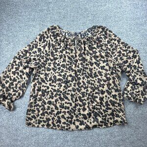 NYDJ Sheer Leopard Print Tie‎ Neck Blouse Womens 2X Long Sleeve Lightweight